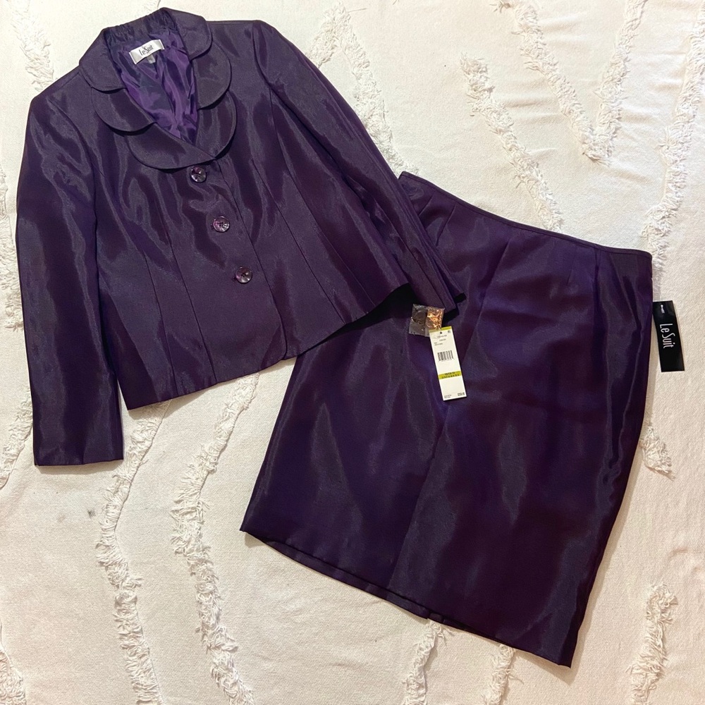 Eggplant Purple Le Suit NWT Skirt Suit Size 14